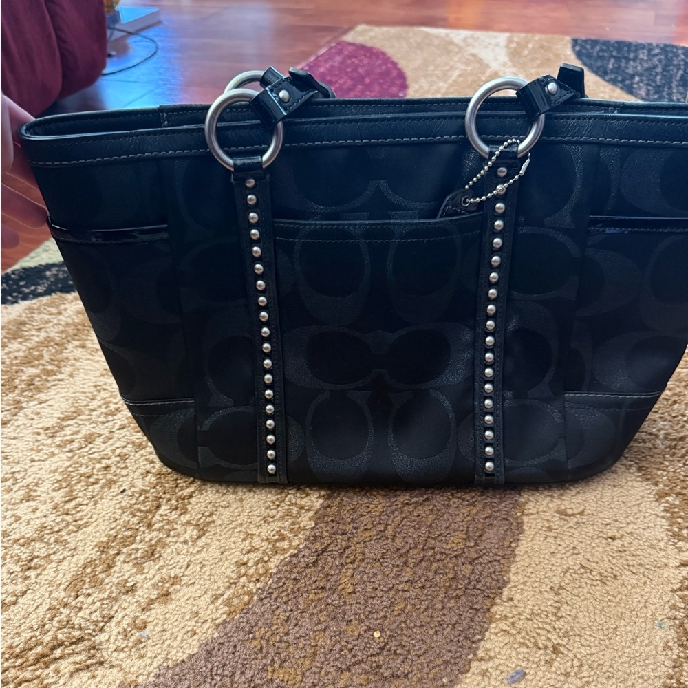 Coach Black Tote with Silver Accents